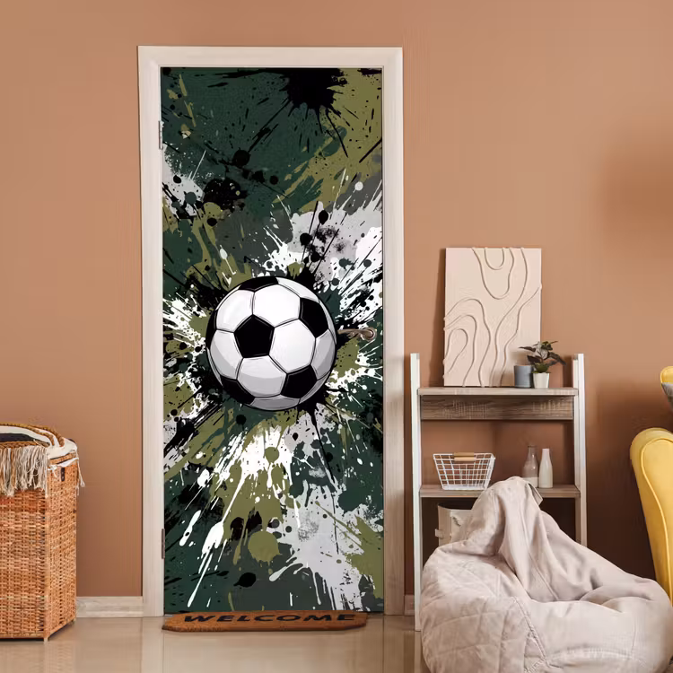 Deursticker - Voetbal - Verf - Spetters - Groen — 2
