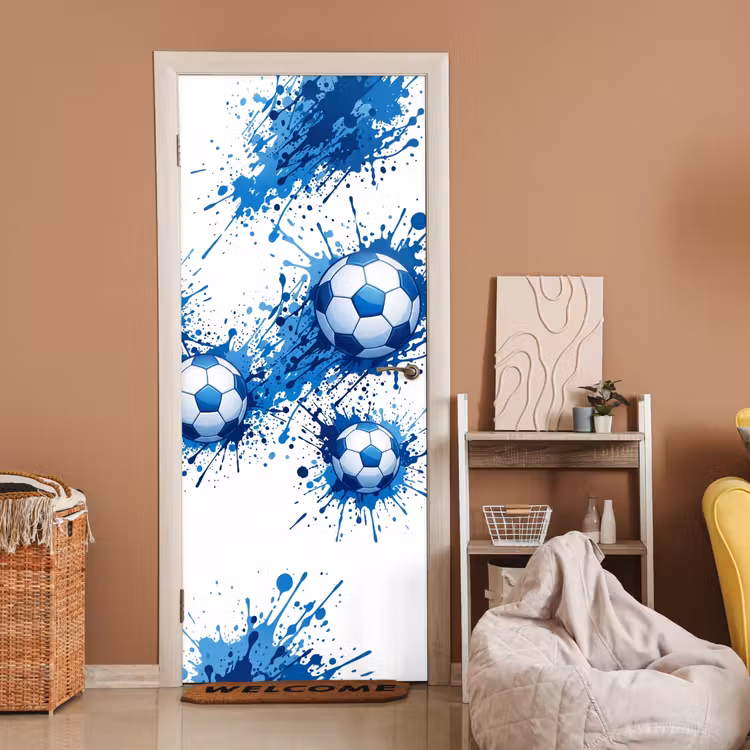 Deursticker - Voetballen - Verf - Sport - Blauw — 2