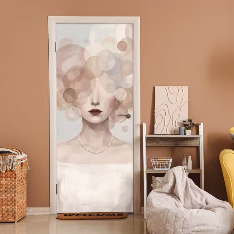 Deursticker - Vrouw - Cirkels - Beige — 2