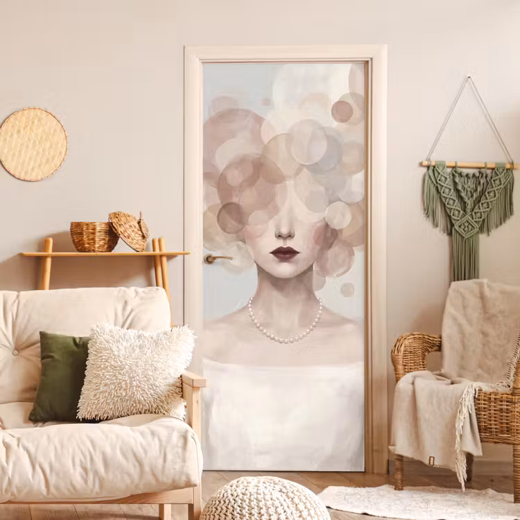 Deursticker - Vrouw - Cirkels - Beige — 4