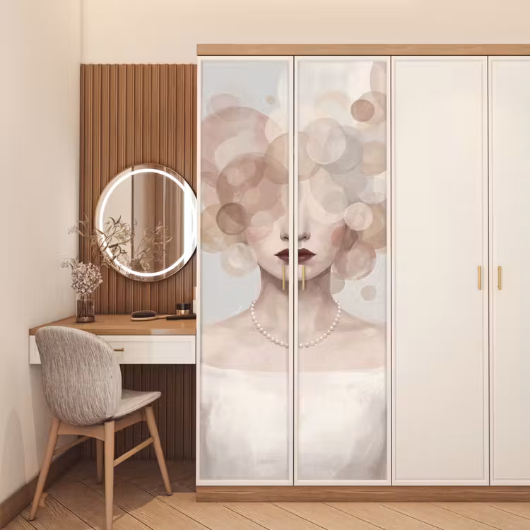 Deursticker - Vrouw - Cirkels - Beige — 5