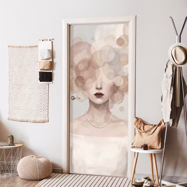 Deursticker - Vrouw - Cirkels - Beige — 8