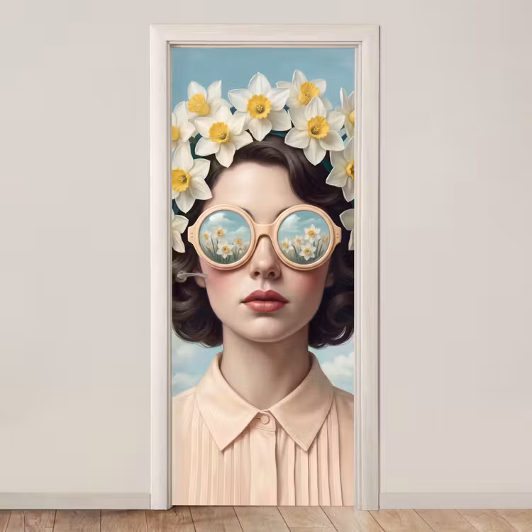 Deursticker - Vrouw - Narcissen - Geel — 1