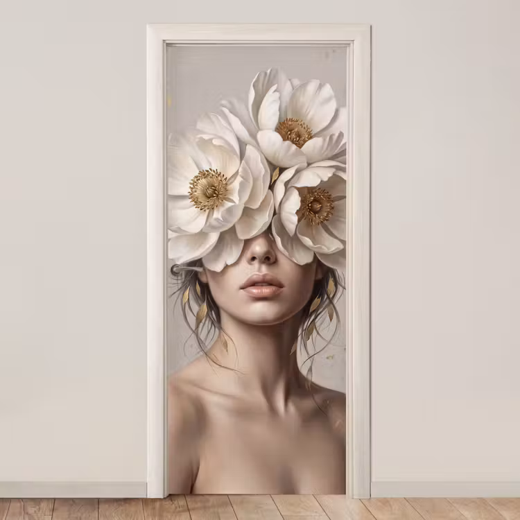 Deursticker - Vrouw - Pioenroos - Wit — 1