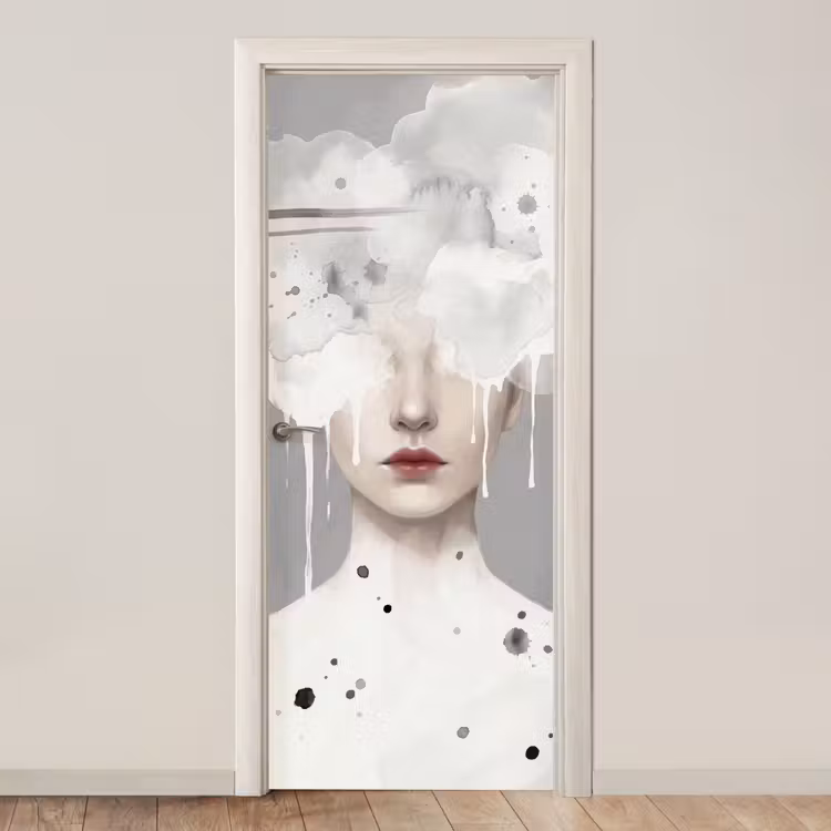 Deursticker - Vrouw - Wolk - Grijs — 1