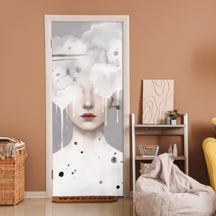 Deursticker - Vrouw - Wolk - Grijs — 2