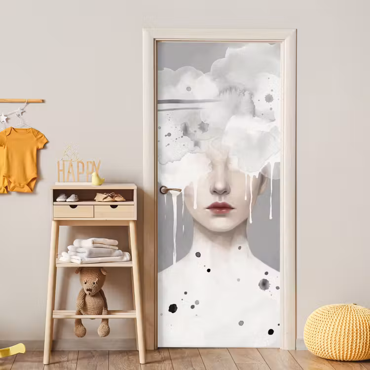 Deursticker - Vrouw - Wolk - Grijs — 6
