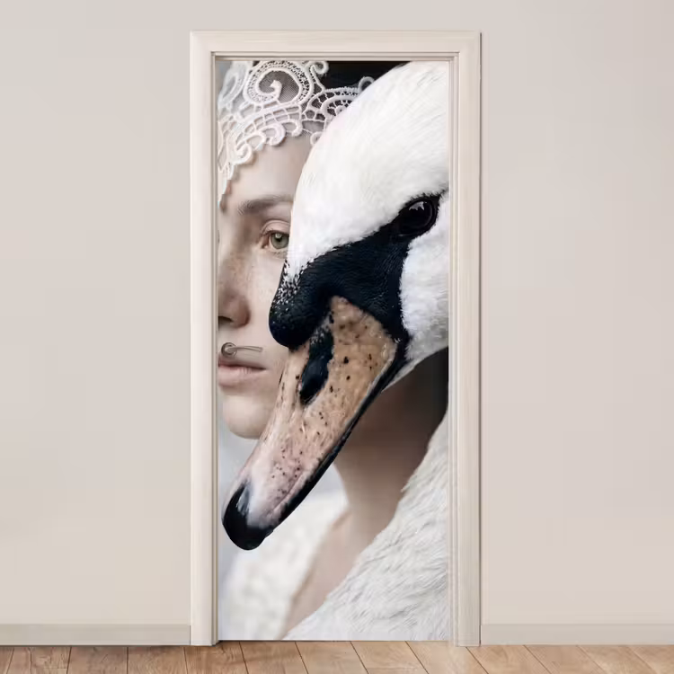 Deursticker - Vrouw - Zwaan - Wit — 1
