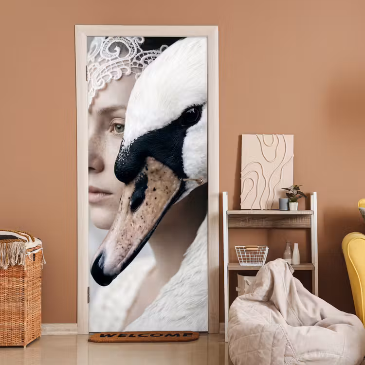 Deursticker - Vrouw - Zwaan - Wit — 2