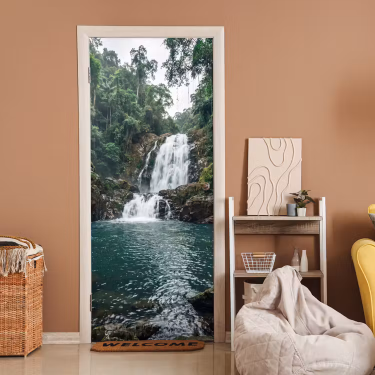 Deursticker - Waterfall - Forest - Nature - Greenkhgyguyg — 2