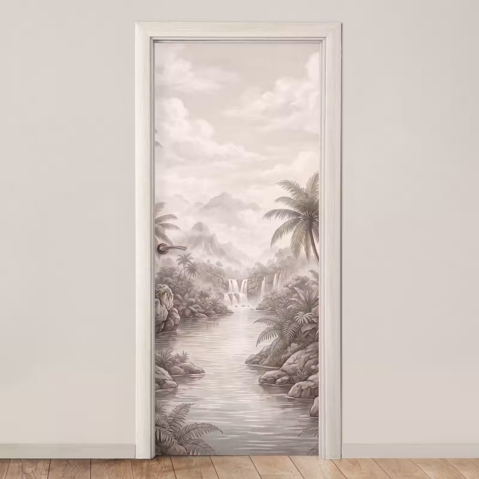 Deursticker - Jungle - Watervallen - Tropisch - Illustratie — 1