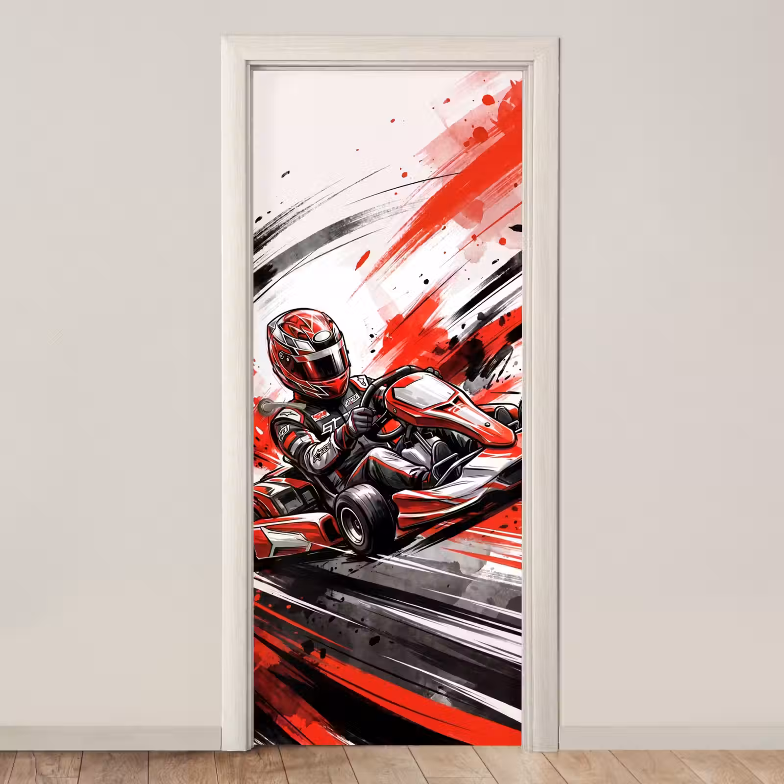 Deursticker - Kart - Coureur - Snelheid - Rood — 1