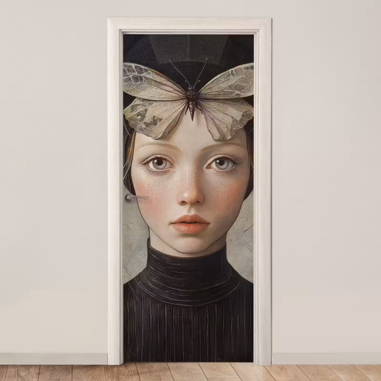 Deursticker - Woman - Butterfly - Art - Classic - Muted — 1