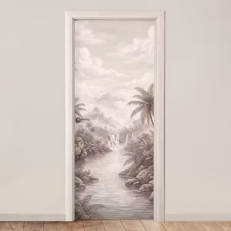 Deursticker - Jungle - Watervallen - Tropisch - Illustratie — 1