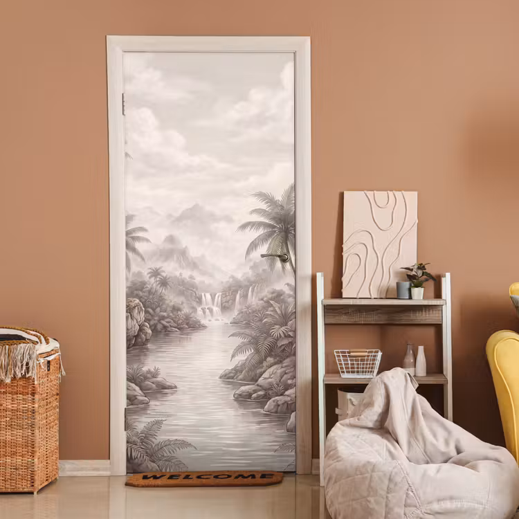 Deursticker - Jungle - Watervallen - Tropisch - Illustratie — 2