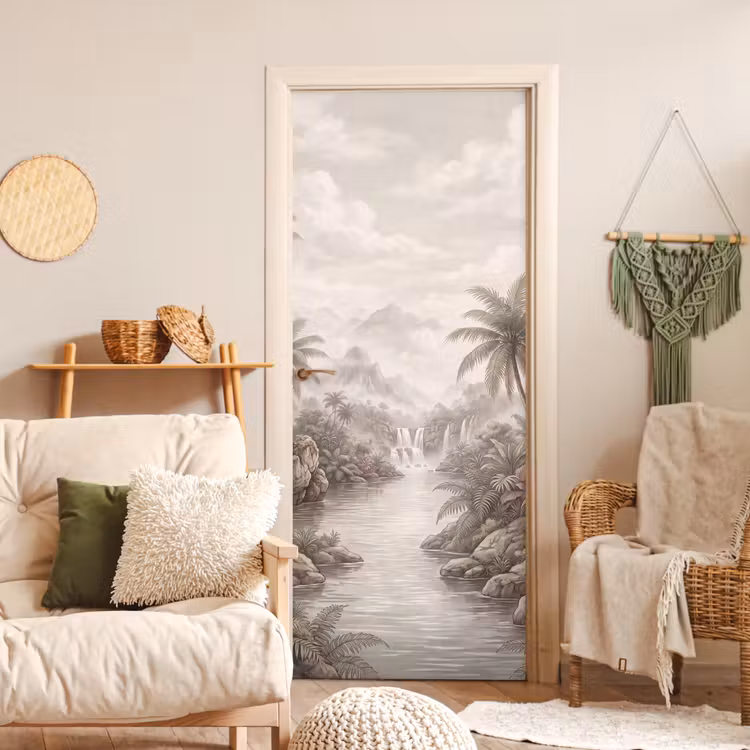 Deursticker - Jungle - Watervallen - Tropisch - Illustratie — 4