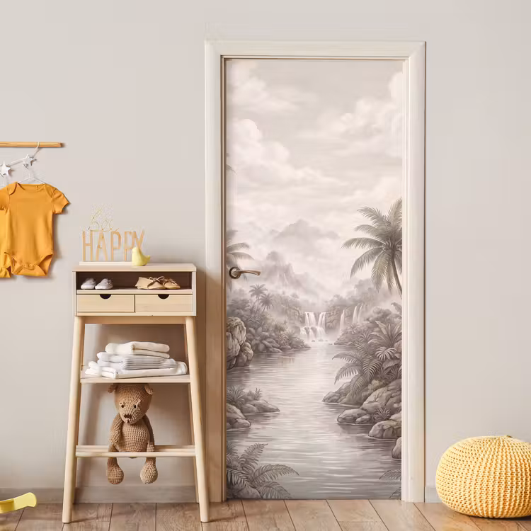 Deursticker - Jungle - Watervallen - Tropisch - Illustratie — 6