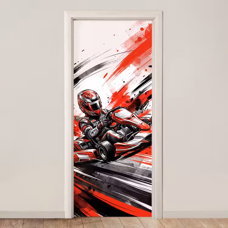 Deursticker - Kart - Coureur - Snelheid - Rood — 1