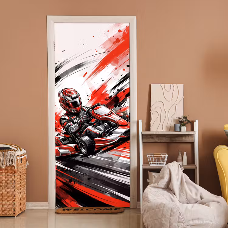 Deursticker - Kart - Coureur - Snelheid - Rood — 2
