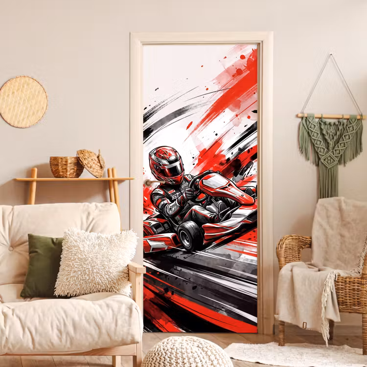 Deursticker - Kart - Coureur - Snelheid - Rood — 4