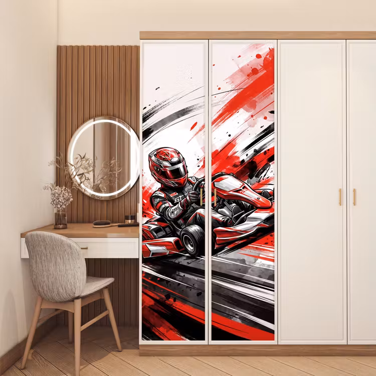 Deursticker - Kart - Coureur - Snelheid - Rood — 5