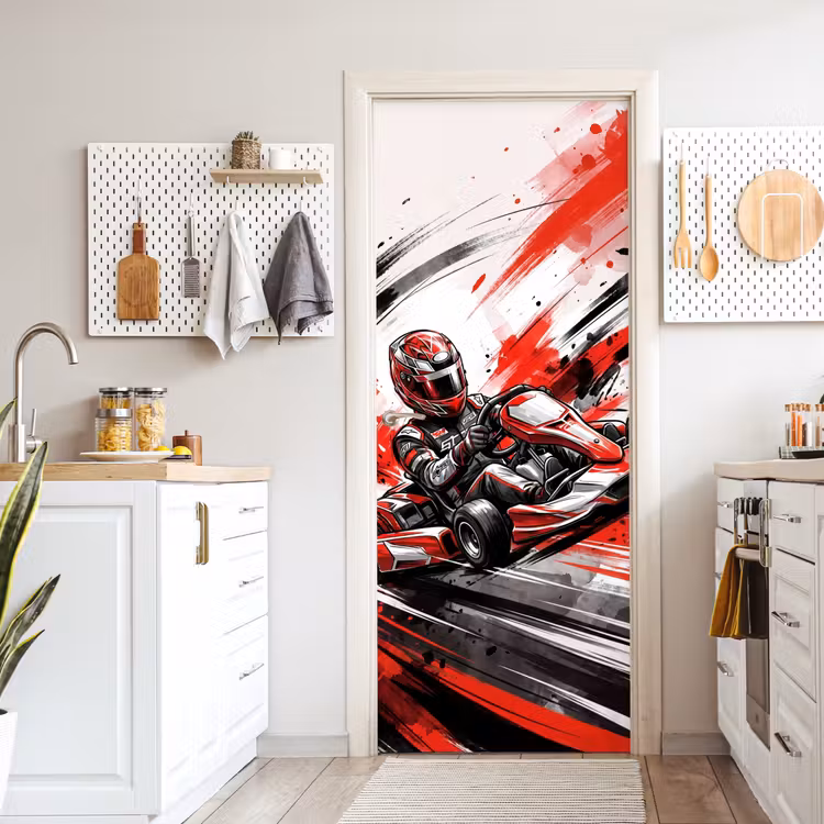 Deursticker - Kart - Coureur - Snelheid - Rood — 7