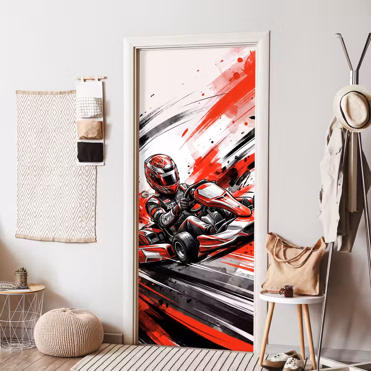 Deursticker - Kart - Coureur - Snelheid - Rood — 8