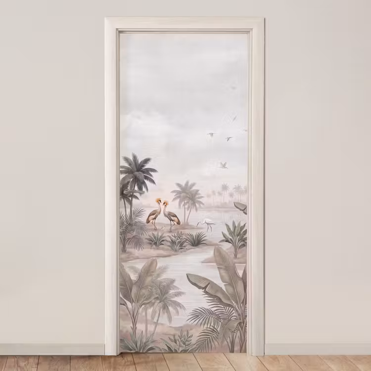 Deursticker - Kraanvogels - Palmbomen - Tropisch — 1