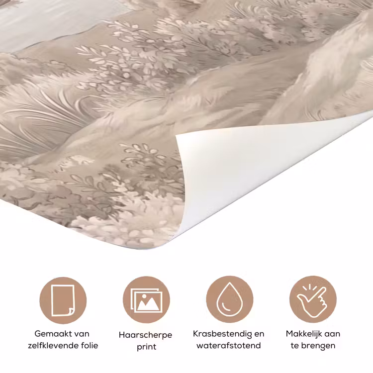 Deursticker - Rivierlandschap - Bergen - Natuur - Vintage - Beige — 3