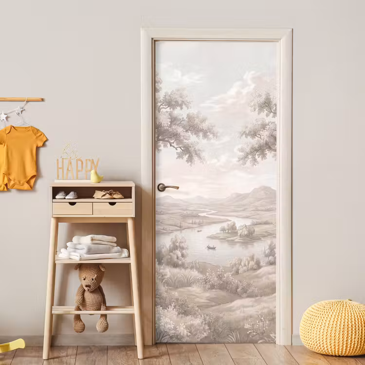 Deursticker - Rivierlandschap - Bergen - Natuur - Vintage - Beige — 6