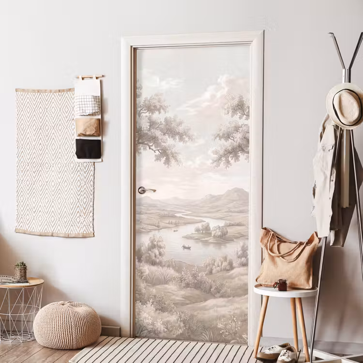 Deursticker - Rivierlandschap - Bergen - Natuur - Vintage - Beige — 8