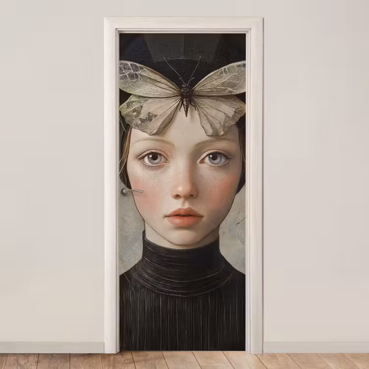 Deursticker - Woman - Butterfly - Art - Classic - Muted — 1