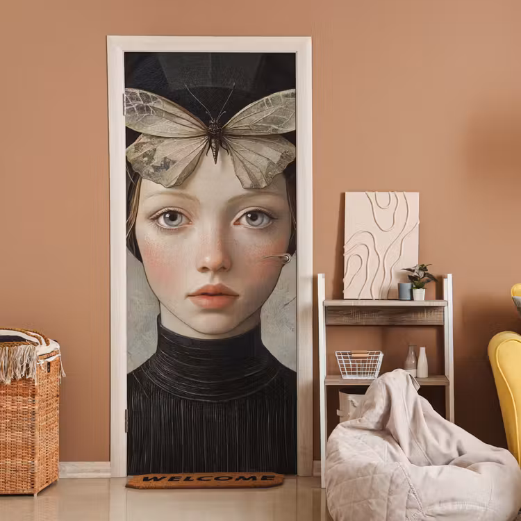 Deursticker - Woman - Butterfly - Art - Classic - Muted — 2