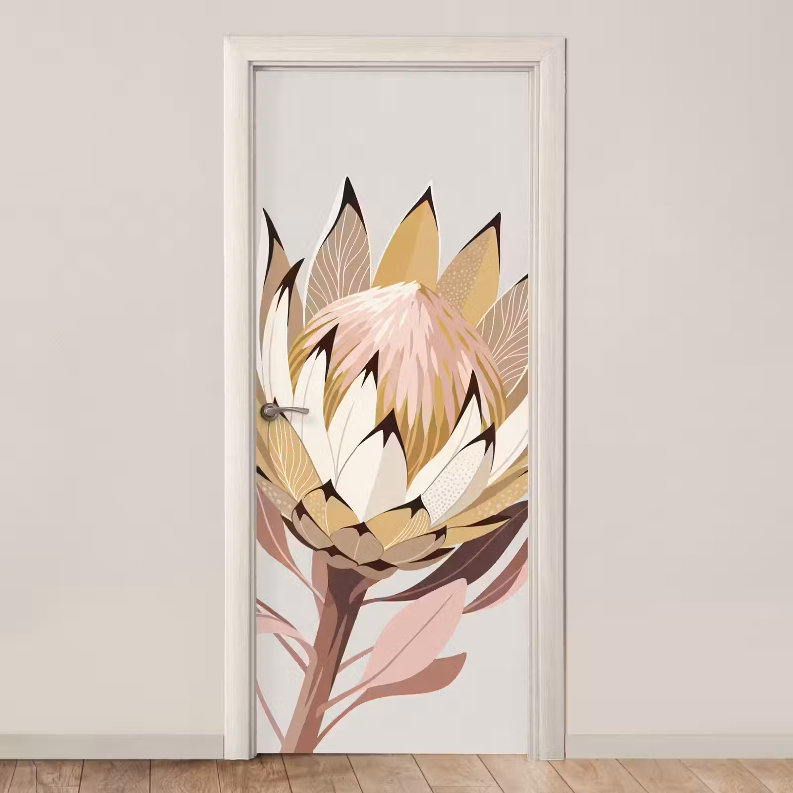 Deursticker - Protea - Bloem - Botanisch - Beige — 1
