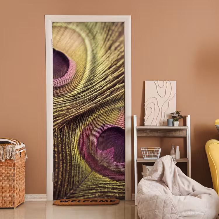 Deursticker - Pauw - Veren - Paars - Groen — 2