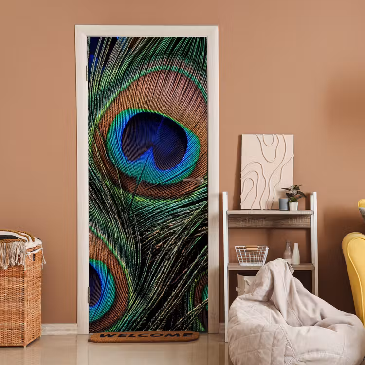 Deursticker - Pauwenveren - Klassiek - Groen — 2