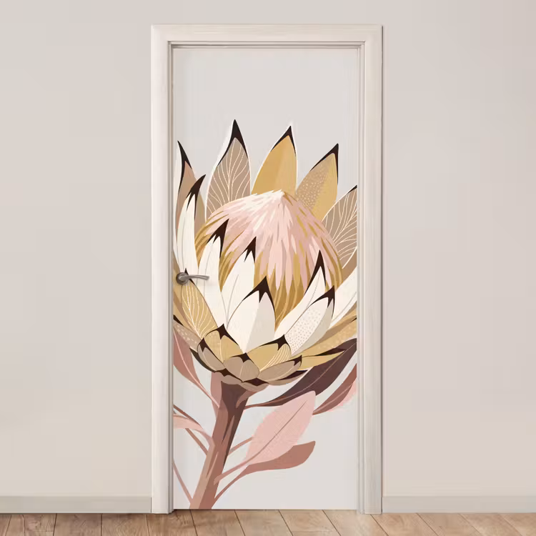 Deursticker - Protea - Bloem - Botanisch - Beige — 1