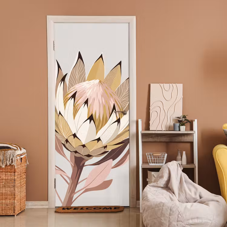 Deursticker - Protea - Bloem - Botanisch - Beige — 2