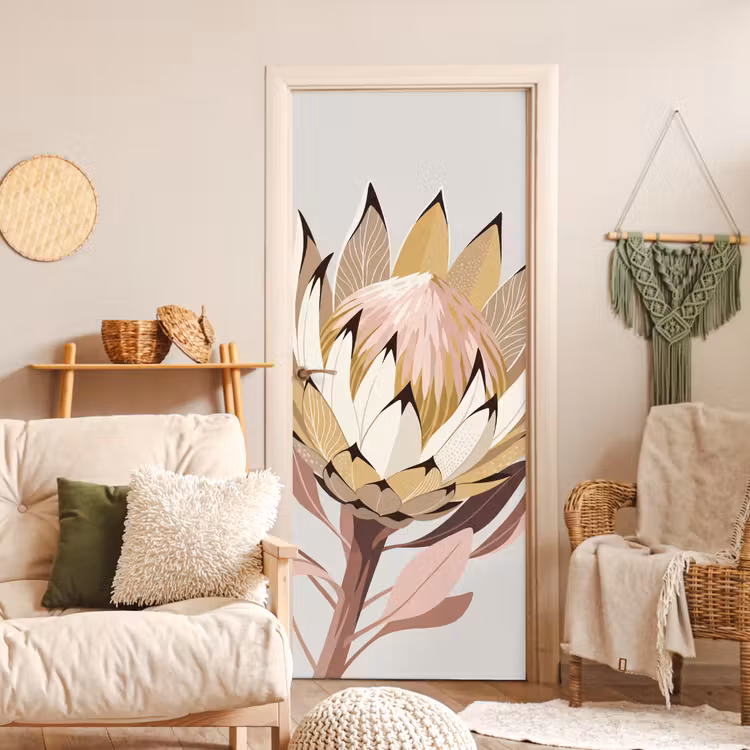 Deursticker - Protea - Bloem - Botanisch - Beige — 4