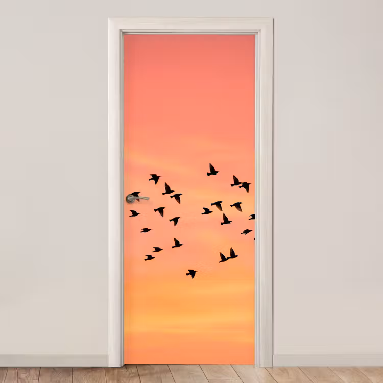 Deursticker - Zwerm - Vogels - Oranje — 1