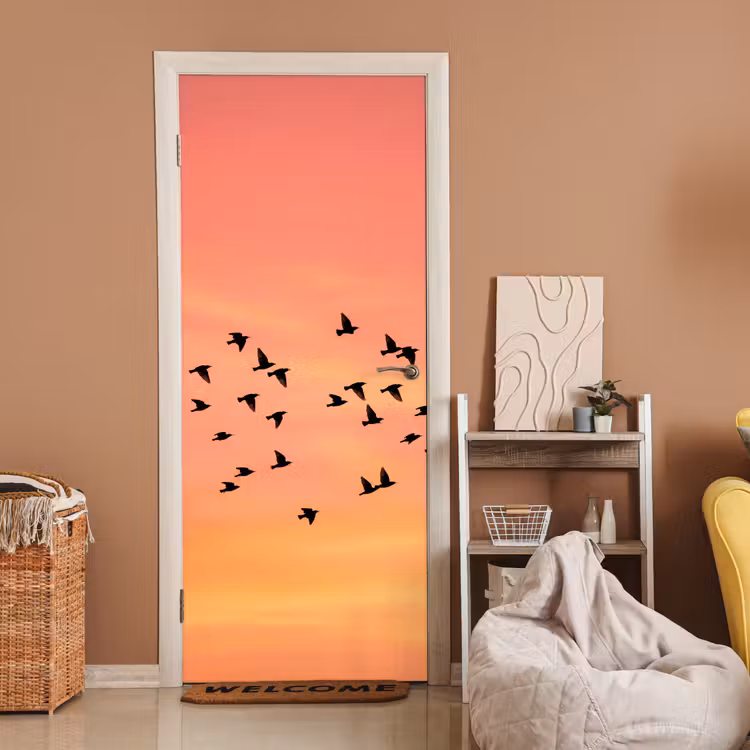 Deursticker - Zwerm - Vogels - Oranje — 2