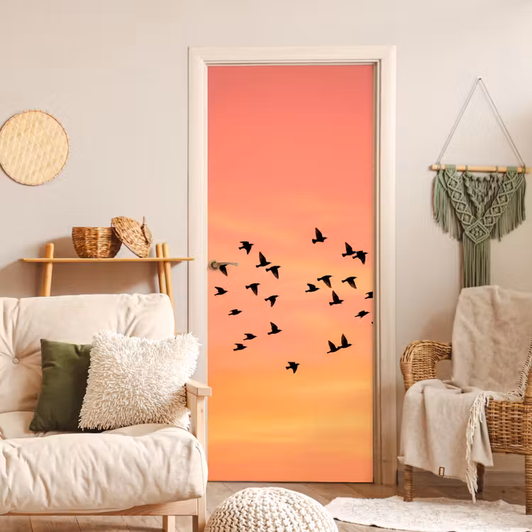 Deursticker - Zwerm - Vogels - Oranje — 4