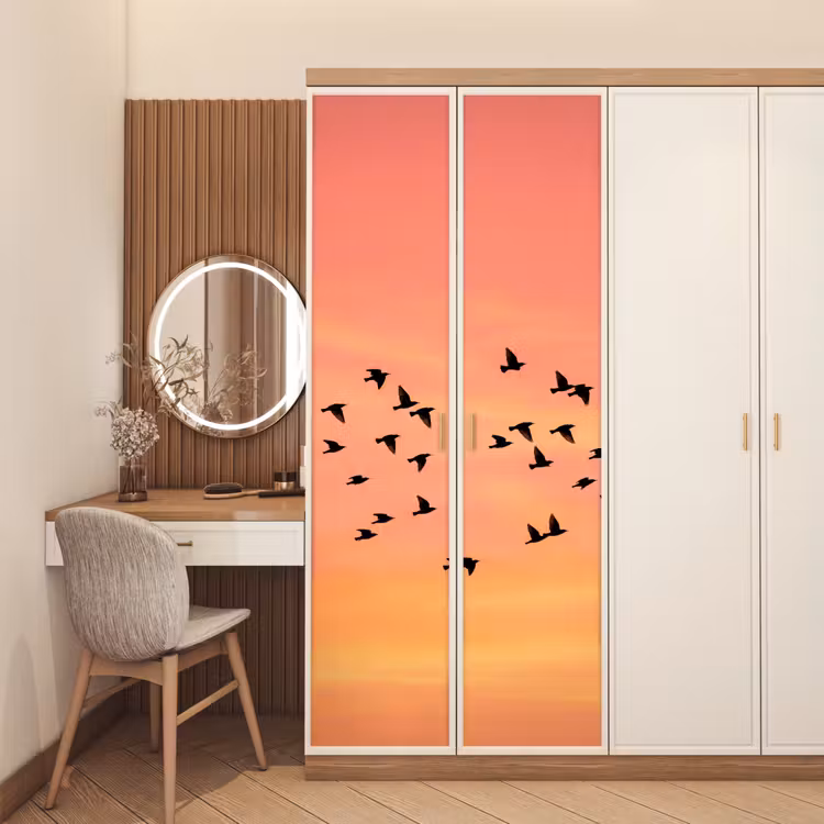 Deursticker - Zwerm - Vogels - Oranje — 5