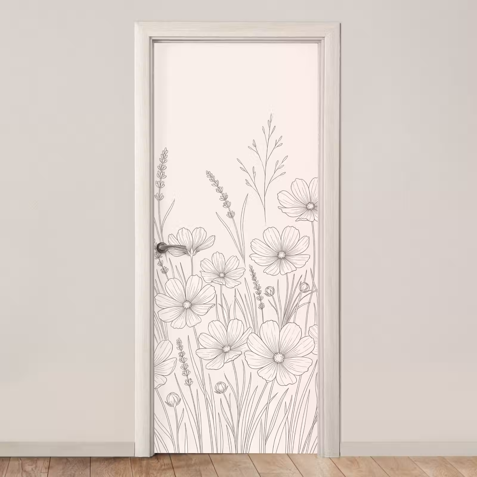 Deursticker - Minimalistisch - Modern - Bloemen - Beige — 1