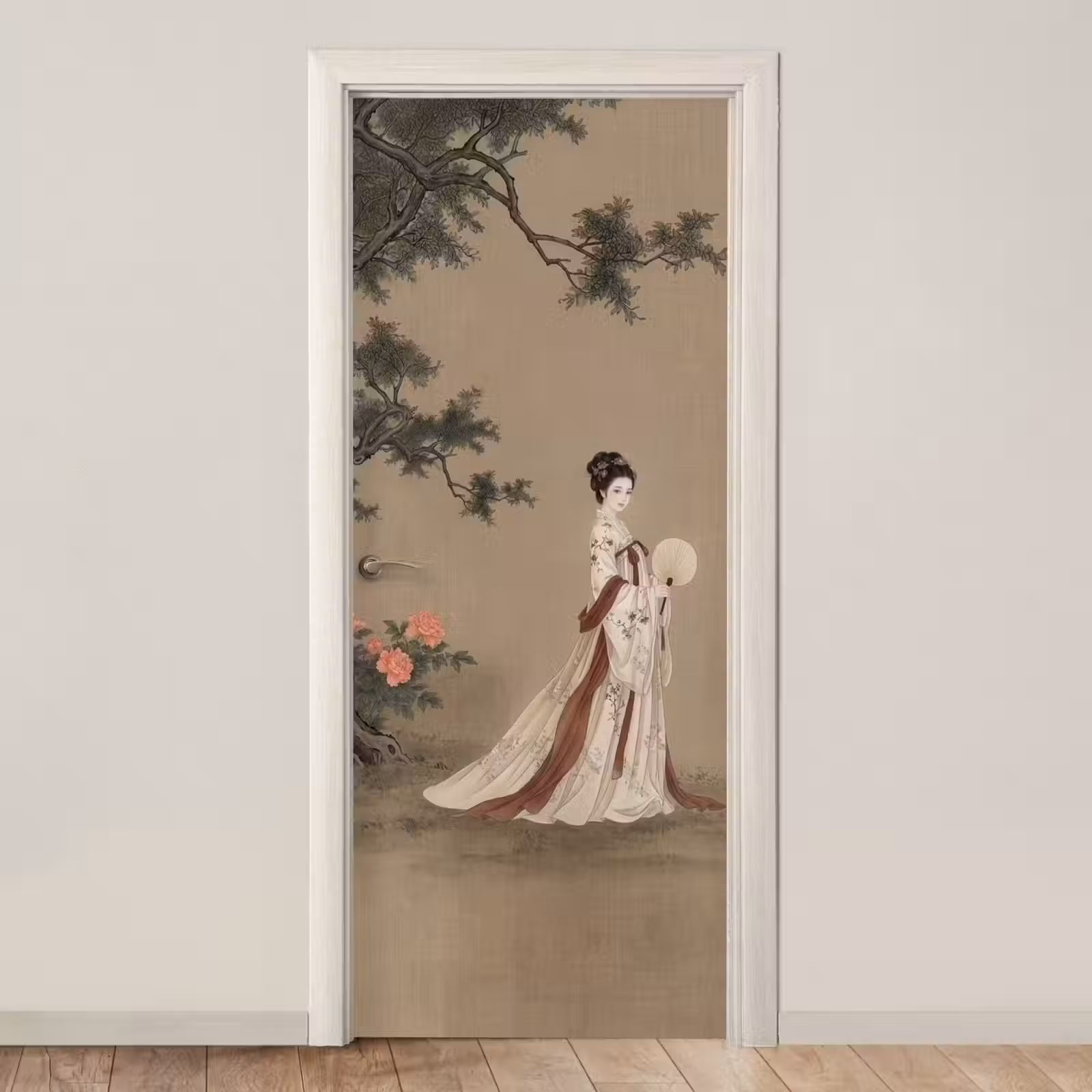 Deursticker - Vrouw - Azië - Kunst - Beige — 1