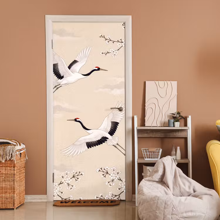 Deursticker - Kraanvogels - Bloesem - Beige — 2