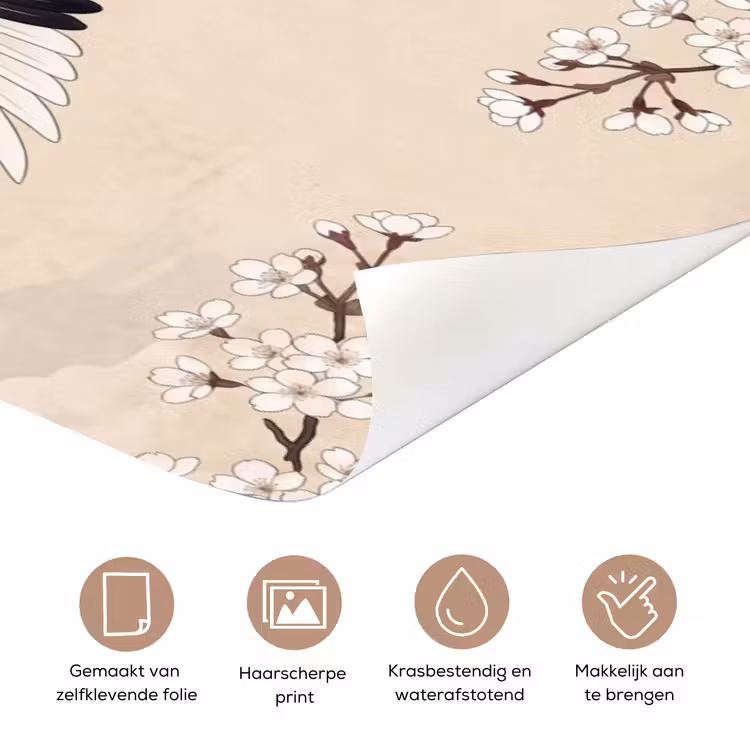 Deursticker - Kraanvogels - Bloesem - Beige — 3