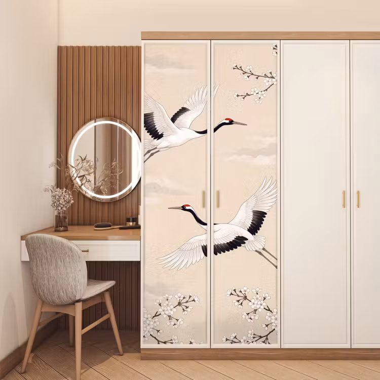Deursticker - Kraanvogels - Bloesem - Beige — 5