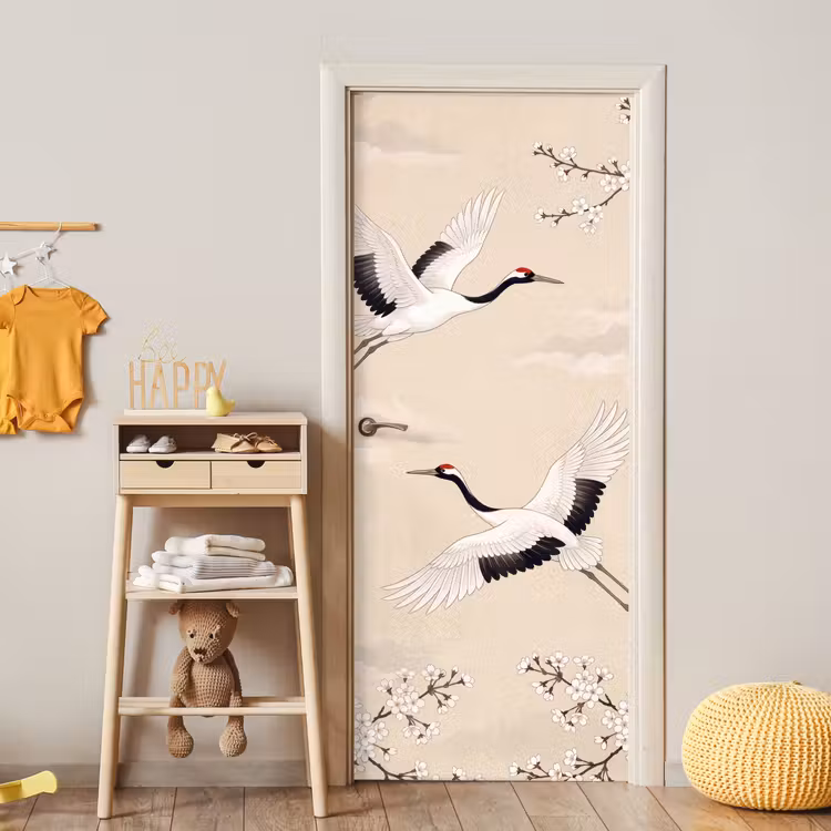Deursticker - Kraanvogels - Bloesem - Beige — 6