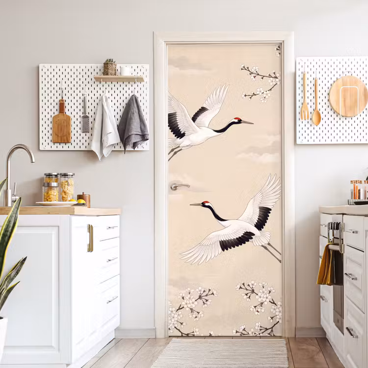 Deursticker - Kraanvogels - Bloesem - Beige — 7